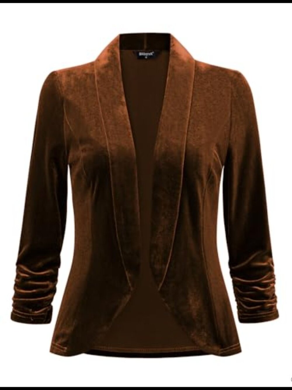 Velvet Blazer Shawl Collar Open Front 3/4 Sleeve Formal Evening Jacket